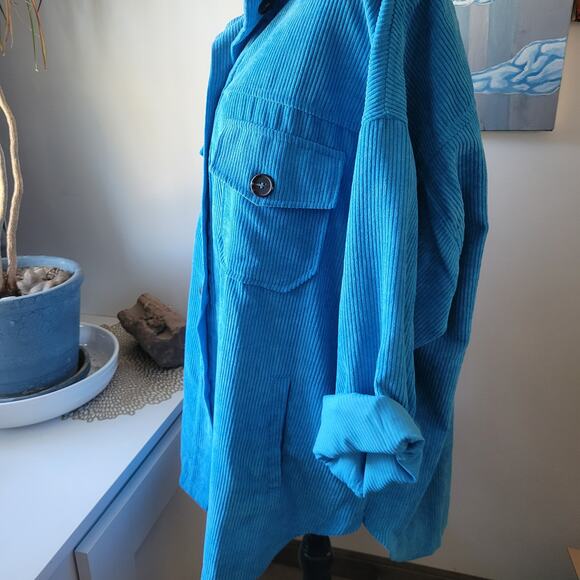 Zenana Blue Corduroy Button-Up Jacket Size L – Soft Ribbed Texture, Side Pockets - Picture 3 of 10